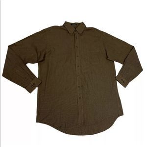 Men's Arrow Heritage Twill Size L Tall 16-16.5 Brown Plaid Long Sleeve Shirt